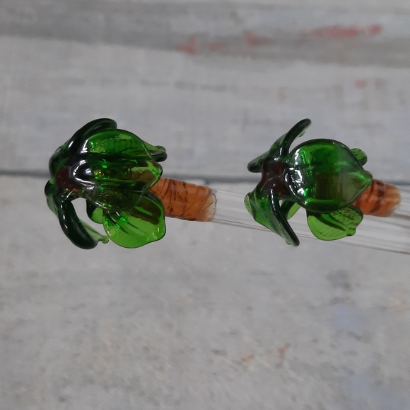 Vintage Hand Blown Art Glass Swizzle Stir Sticks Palm Trees Set of 2 - Picture 9 of 14